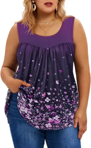 TIYOMI Plus Size Floral Tank Tops for Women Sleeveless Shirts Summer Tunic Tank Tops Flowy Camisoles XL-5XL