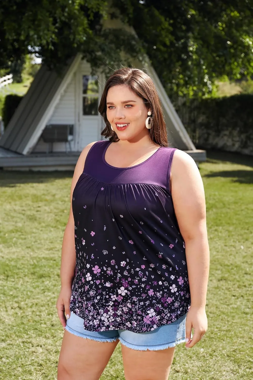 TIYOMI Plus Size Floral Tank Tops for Women Sleeveless Shirts Summer Tunic Tank Tops Flowy Camisoles XL-5XL