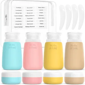 Travel Bottles for Toiletries - 8 Pack Leak Proof Silicone Containers with Clear Bag, 4 Squeeze Bottles & 4 Cream Jars - TSA Approved Travel Size for Easy Carry-on - Perfect for Travelers & Gift