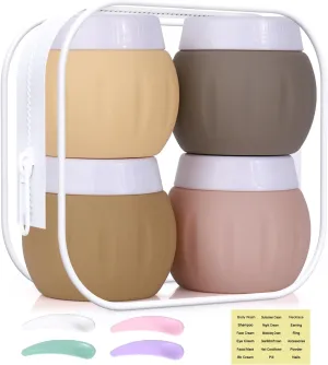 Travel Containers for Toiletries, GLAMFIELDS TSA Approved 1.7oz 50ml Travel Size Silicone Cream Jars BPA Free, Leak-proof Travel Essentials with Lid for Cosmetic Face Hand Body Cream Apricot (4 Pack)