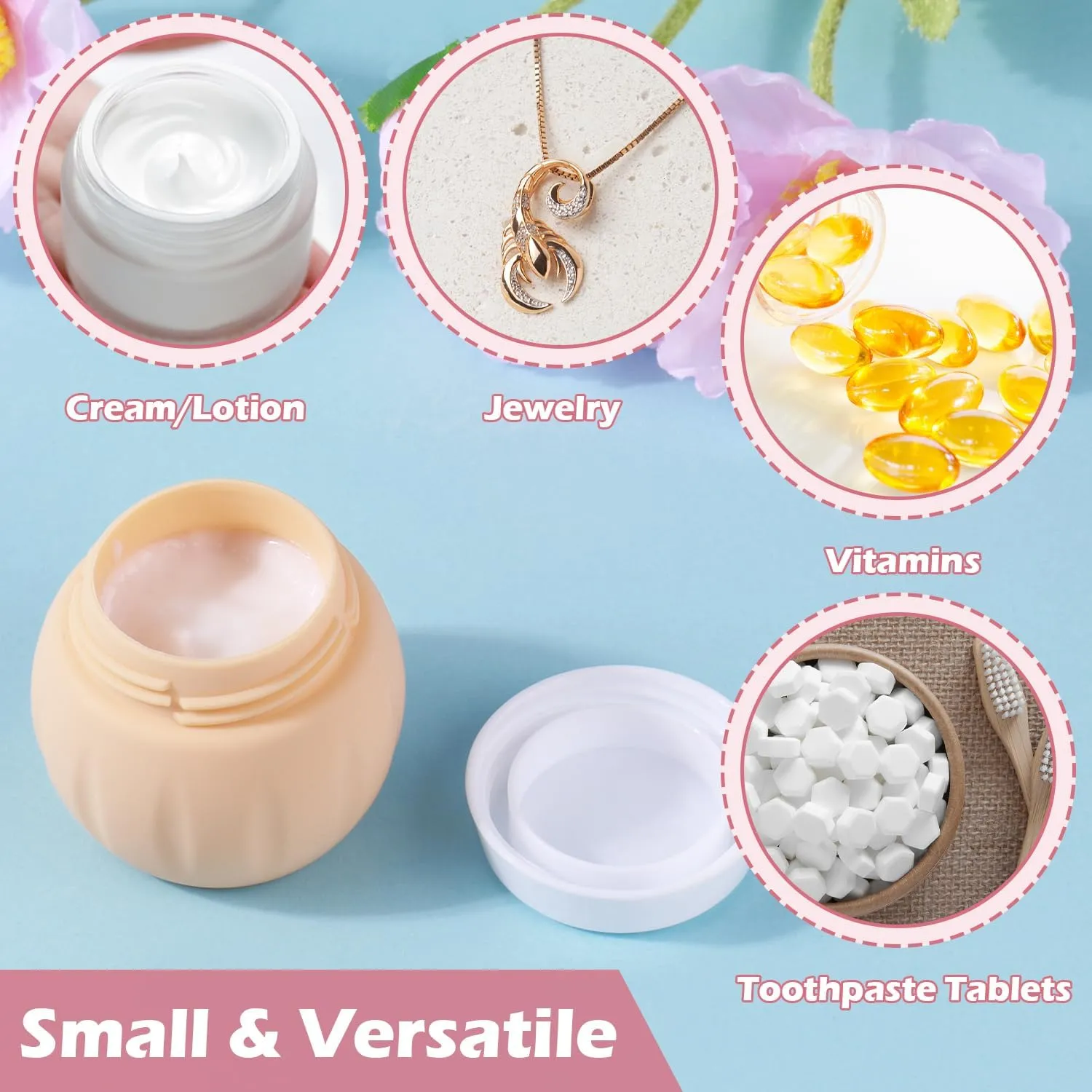 Travel Containers for Toiletries, GLAMFIELDS TSA Approved 1.7oz 50ml Travel Size Silicone Cream Jars BPA Free, Leak-proof Travel Essentials with Lid for Cosmetic Face Hand Body Cream Apricot (4 Pack)