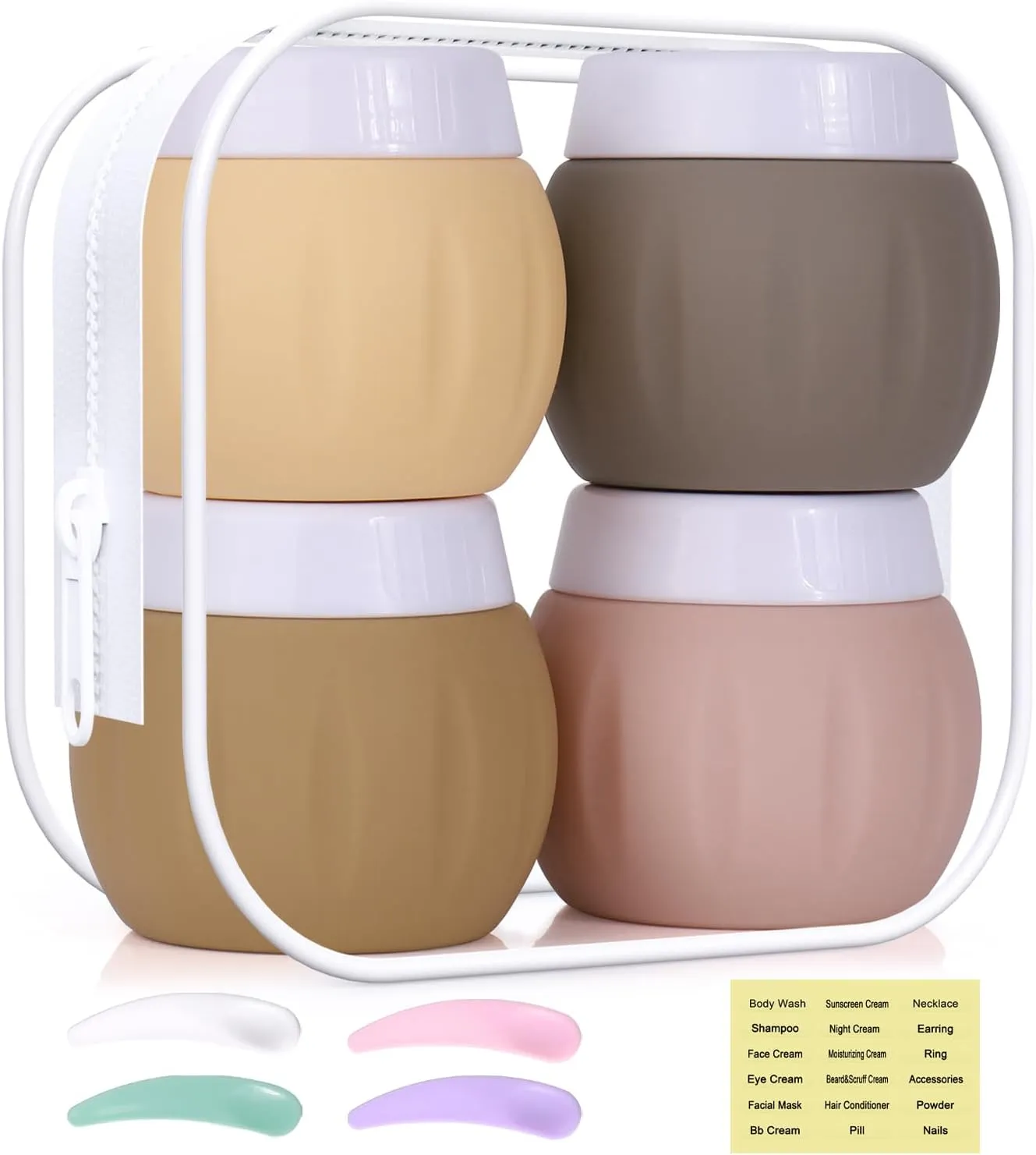 Travel Containers for Toiletries, GLAMFIELDS TSA Approved 1.7oz 50ml Travel Size Silicone Cream Jars BPA Free, Leak-proof Travel Essentials with Lid for Cosmetic Face Hand Body Cream Apricot (4 Pack)