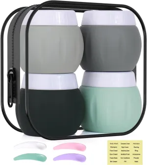 Travel Containers for Toiletries, GLAMFIELDS TSA Approved 1.7oz 50ml Travel Size Silicone Cream Jars BPA Free, Leak-proof Travel Essentials with Lid for Cosmetic Face Hand Body Cream Grey (4 Pack)