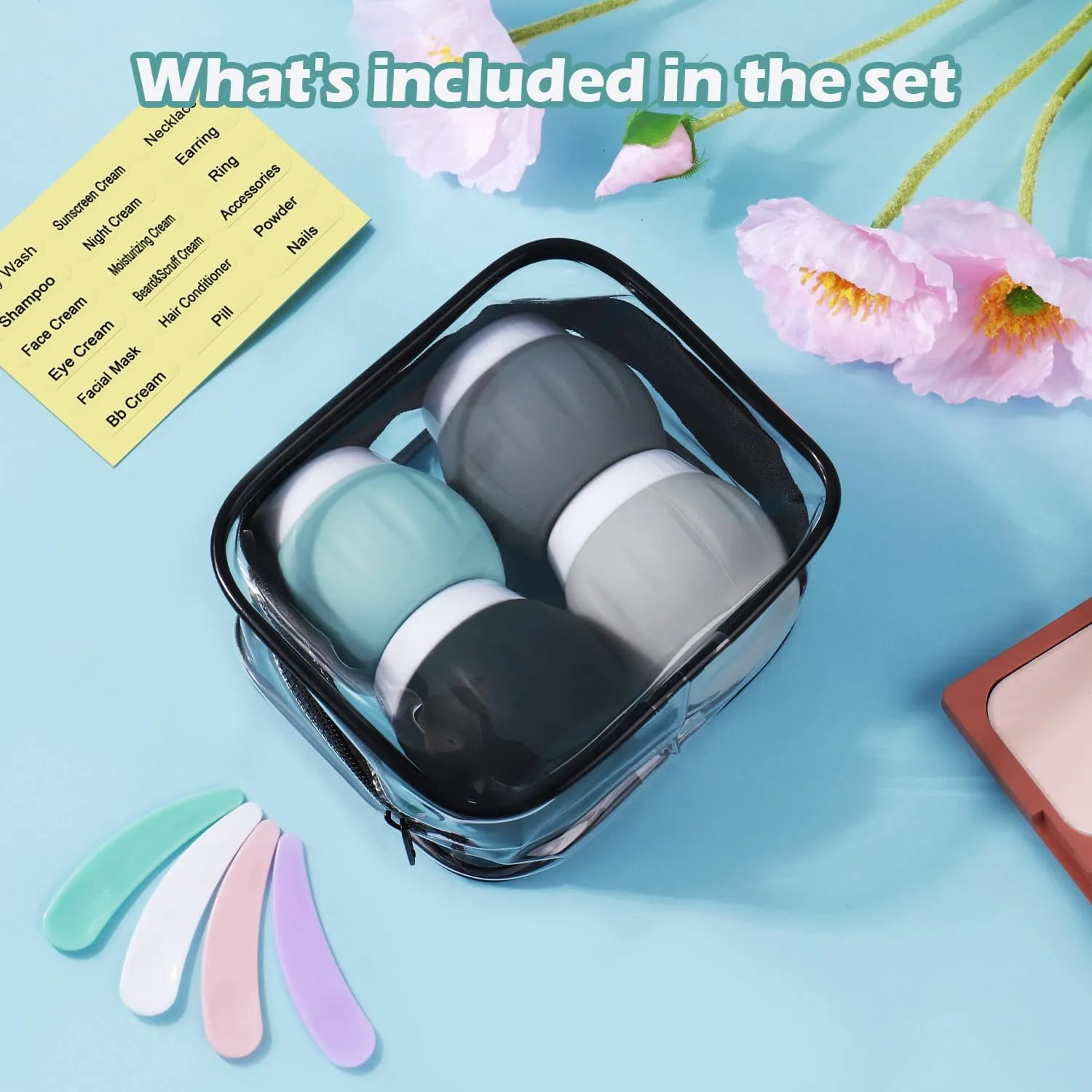 Travel Containers for Toiletries, GLAMFIELDS TSA Approved 1.7oz 50ml Travel Size Silicone Cream Jars BPA Free, Leak-proof Travel Essentials with Lid for Cosmetic Face Hand Body Cream Grey (4 Pack)