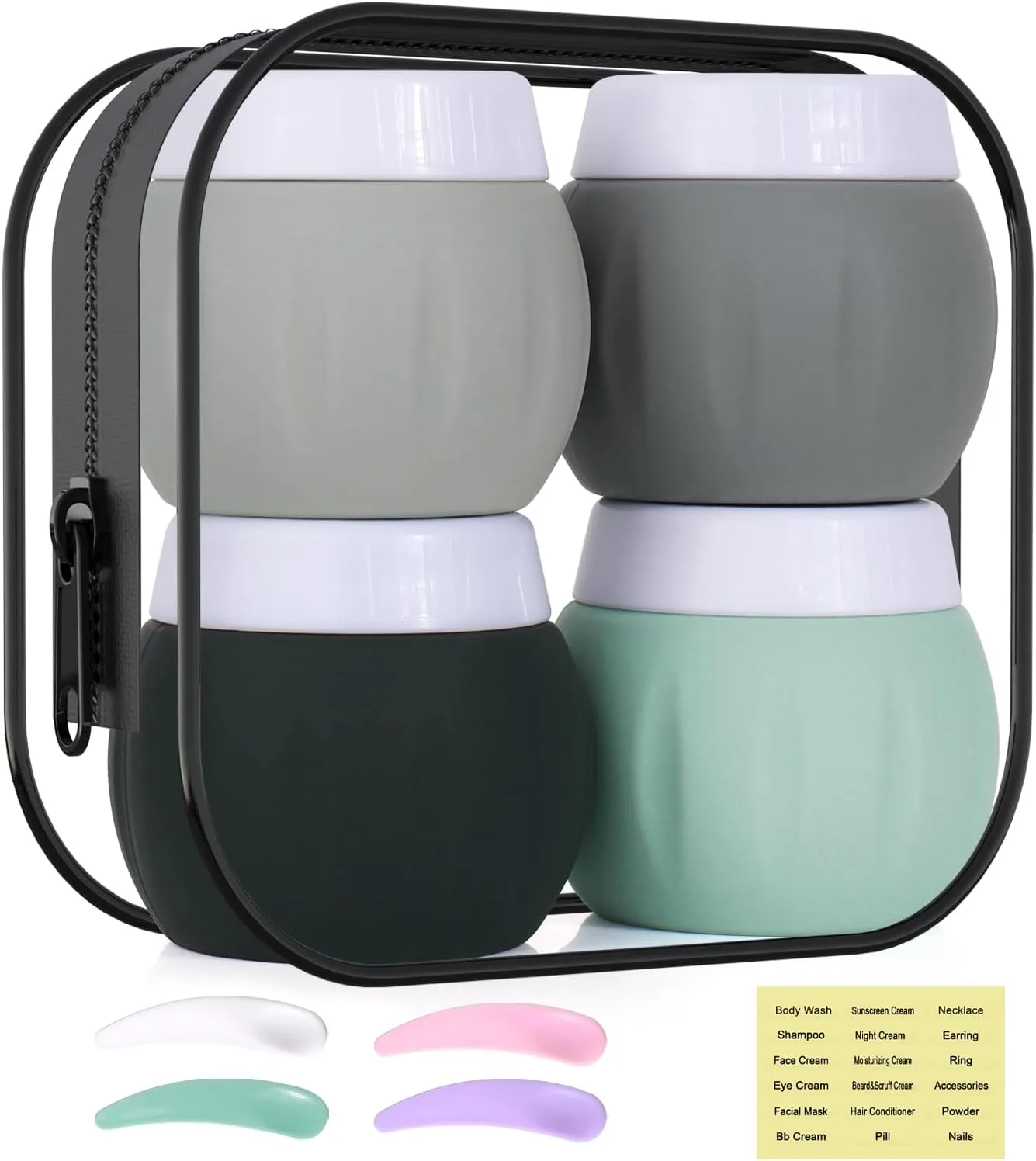 Travel Containers for Toiletries, GLAMFIELDS TSA Approved 1.7oz 50ml Travel Size Silicone Cream Jars BPA Free, Leak-proof Travel Essentials with Lid for Cosmetic Face Hand Body Cream Grey (4 Pack)