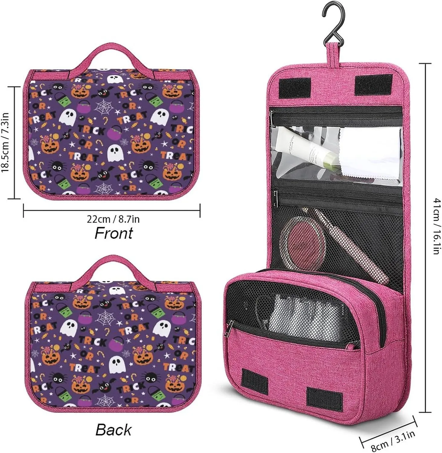 Travel Toiletry Bag For Women Hanging Makeup Bag Cosmetic Bag Travel Essentials Organizer Halloween Sweet Candy