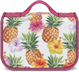 Travel Toiletry Bag For Women Hanging Makeup Bag Cosmetic Bag Travel Essentials Organizer Hawaiian Pineapples And Hibiscus Flowers