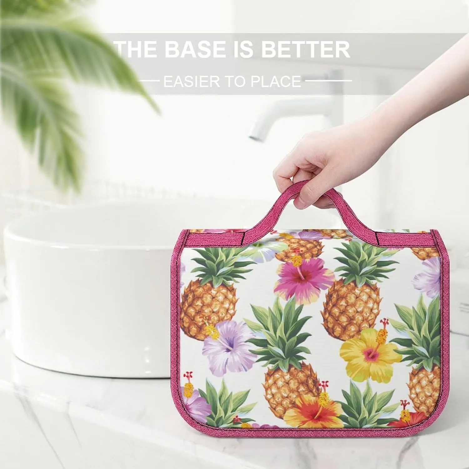 Travel Toiletry Bag For Women Hanging Makeup Bag Cosmetic Bag Travel Essentials Organizer Hawaiian Pineapples And Hibiscus Flowers