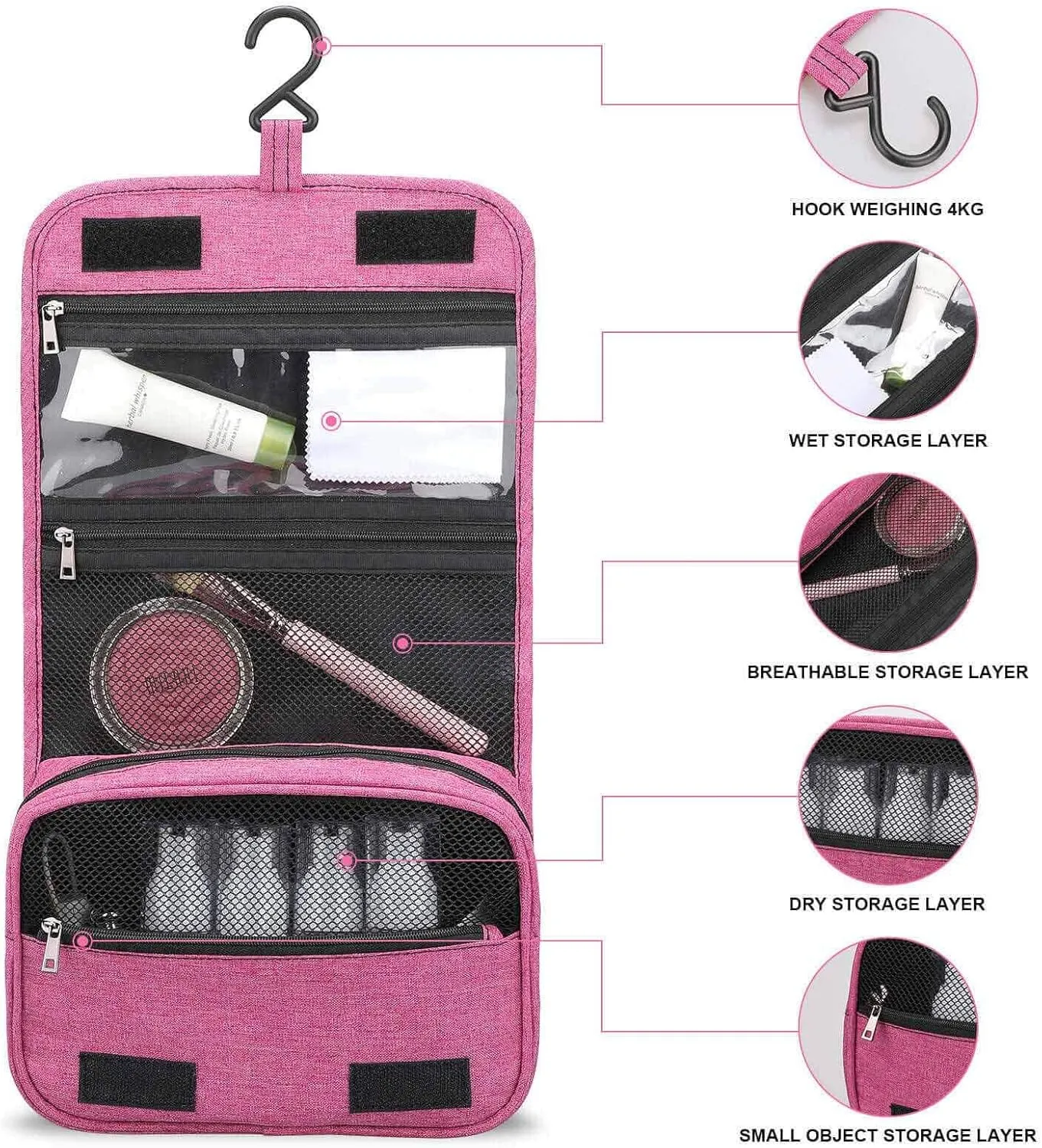 Travel Toiletry Bag For Women Hanging Makeup Bag Cosmetic Bag Travel Essentials Organizer High Detail Succulent And Cactus Seamless Patternsss