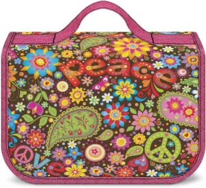 Travel Toiletry Bag For Women Hanging Makeup Bag Cosmetic Bag Travel Essentials Organizer Hippie Peace Love