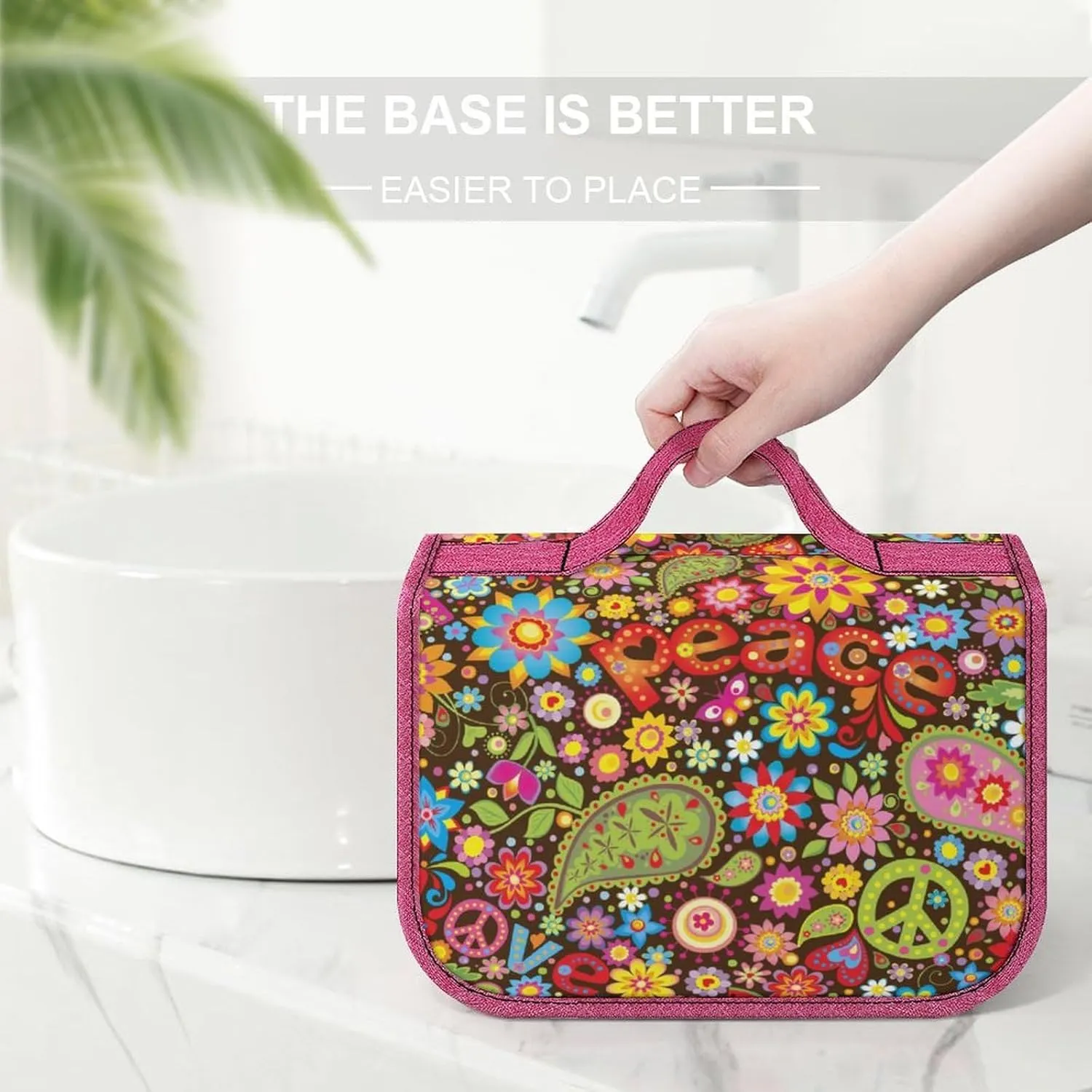 Travel Toiletry Bag For Women Hanging Makeup Bag Cosmetic Bag Travel Essentials Organizer Hippie Peace Love