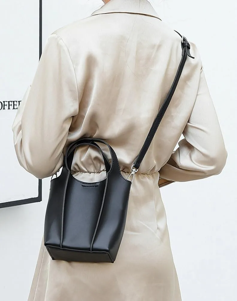 Trendy Vegan Leather Crossbody Purse for Women Small Bucket Shoulder Bag Totes Ladies Handbag Casual 2pcs Satchel
