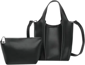 Trendy Vegan Leather Crossbody Purse for Women Small Bucket Shoulder Bag Totes Ladies Handbag Casual 2pcs Satchel
