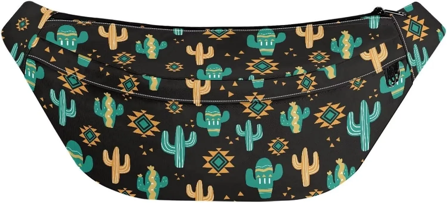 Uasibuni Aztec Cactus Fanny Packs for Men,Fashionable Crossbody Belt Bags Waist Bag for Teen Girls,Bum Bag for Travel Hiking Cycling Running,Easy Carry Any Phone