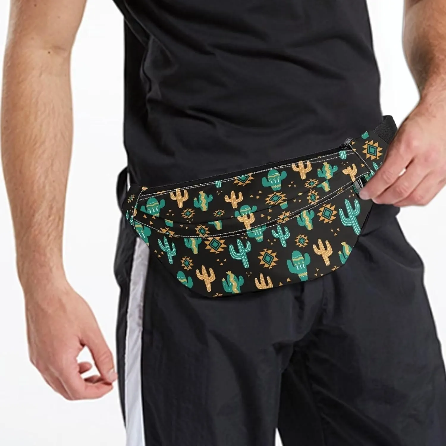 Uasibuni Aztec Cactus Fanny Packs for Men,Fashionable Crossbody Belt Bags Waist Bag for Teen Girls,Bum Bag for Travel Hiking Cycling Running,Easy Carry Any Phone