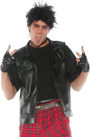 UNDERWRAPS Mens Rocker Vest Costume Men's 80's Rocker Style Features Faux Leather Open Front Jaclet With Pocket Detail