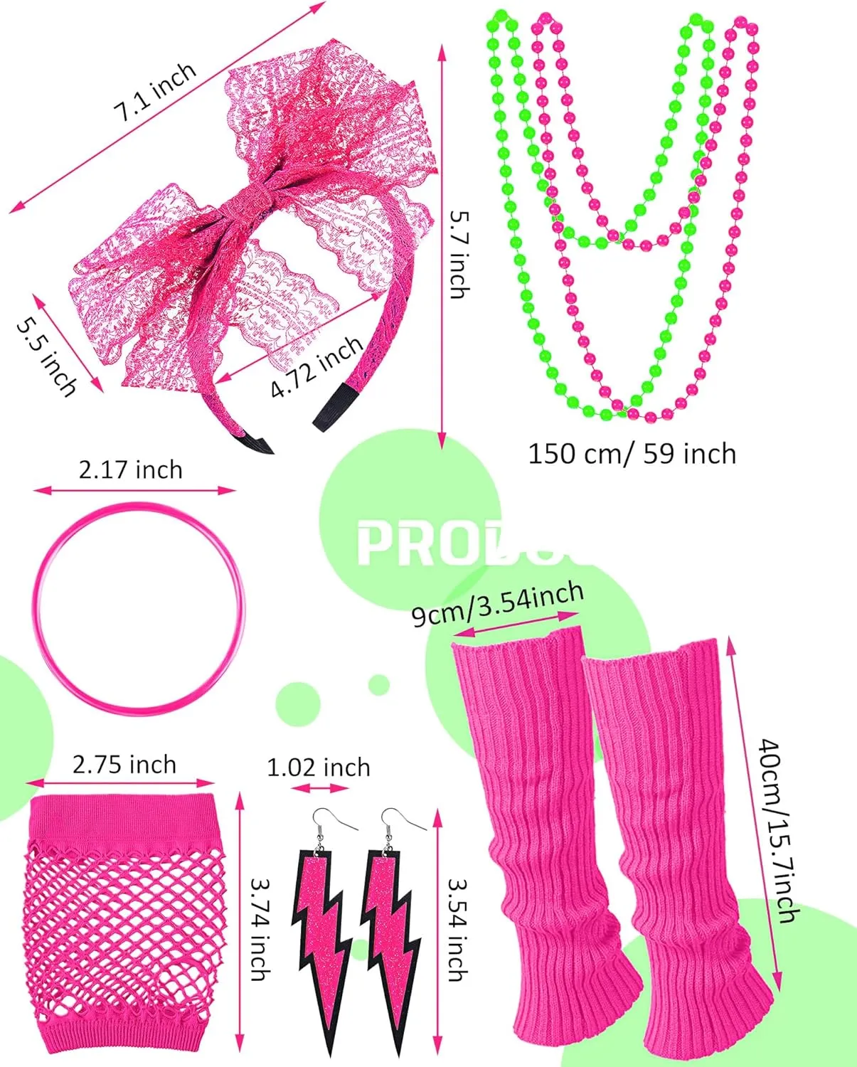 Vabean 19 Pcs 80s Costume Set T Shirt Leggings Tutu Skirt Headband Necklace Bracelets Earrings Gloves Leg Warmers for Women