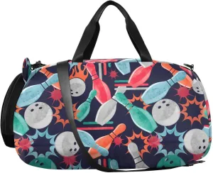 VIGTRO Watercolor Bowling Pattern Kids Overnight Travel Duffel Bag Sport Gym Bag for Boys Girls with Shoe Compartment, Carry On Weekender Luggage Bag for Dance Swim Yoga