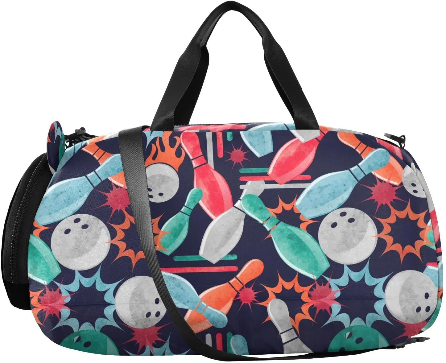 VIGTRO Watercolor Bowling Pattern Kids Overnight Travel Duffel Bag Sport Gym Bag for Boys Girls with Shoe Compartment, Carry On Weekender Luggage Bag for Dance Swim Yoga