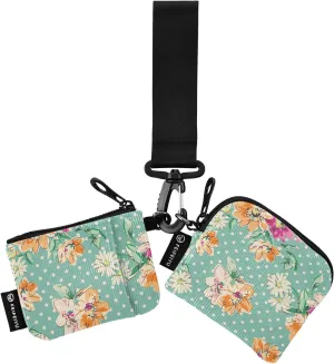 Vintage Cute Flowers Dot Blue Wristlet Keychain Wallets for Women Portable Small Coin Purse