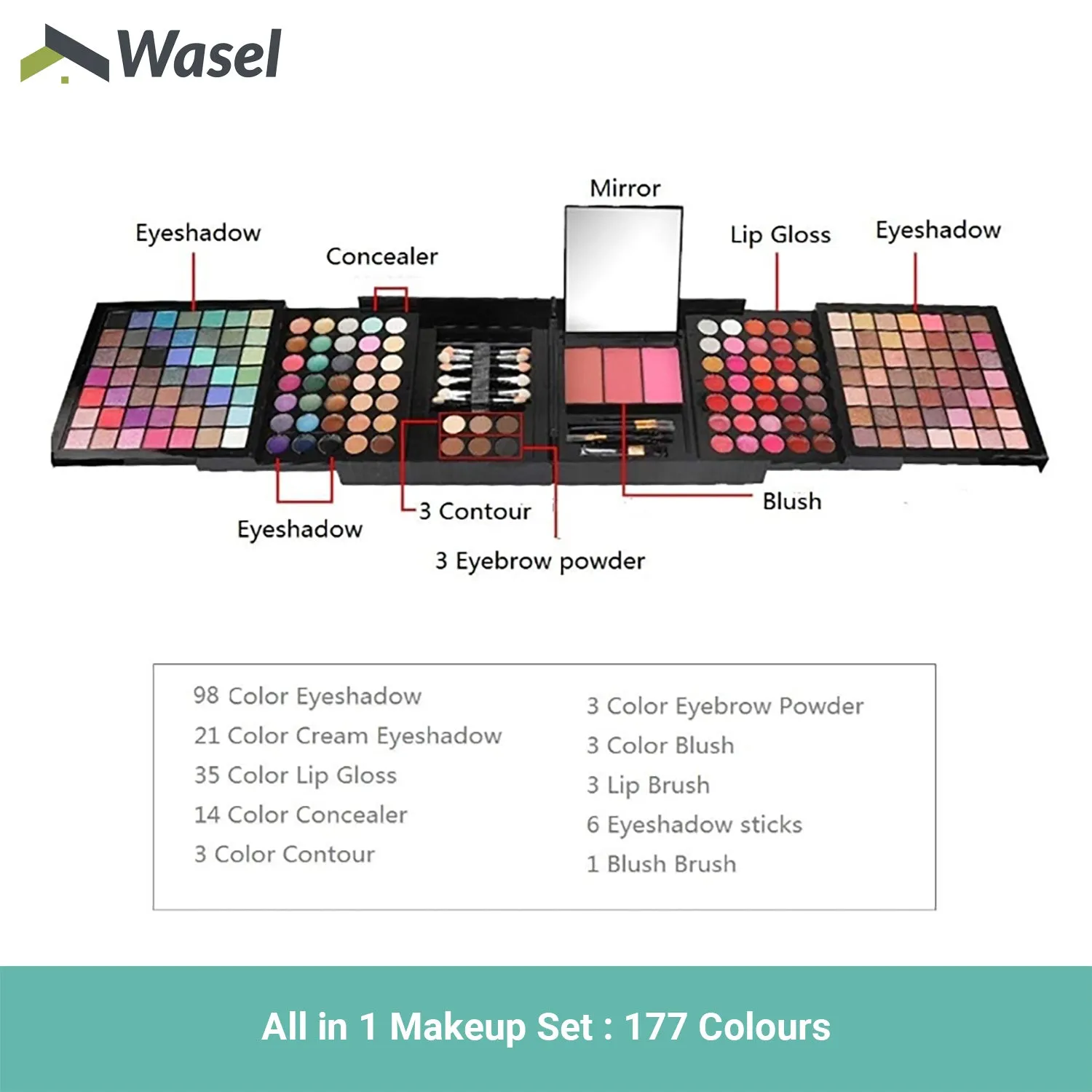 Wasel Make Up Set Eyeshadow Palette Blush Gloss Cosmetic Kit 24/74/177 Colours