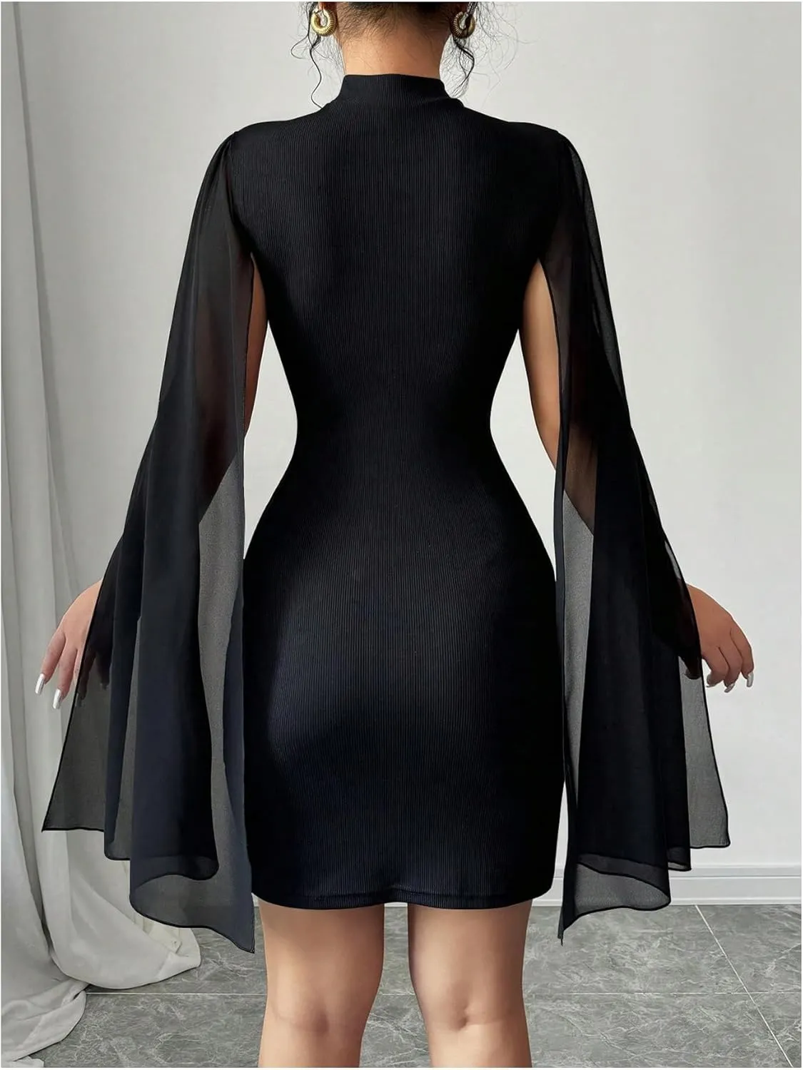 WDIRARA Women's Cape Sleeve Bodycon Mini Dress Mock Neck Cocktail Party Dresses