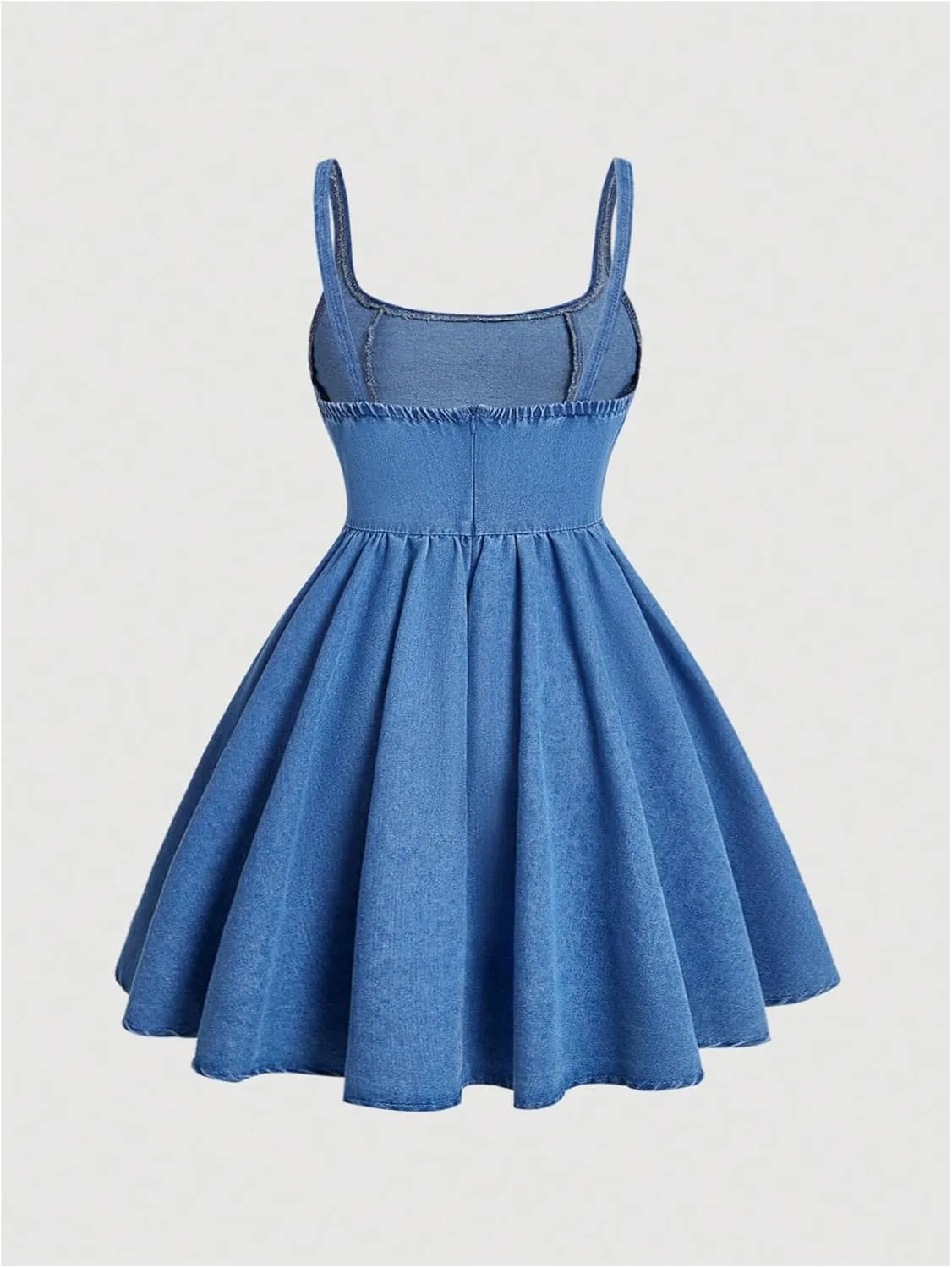 WDIRARA Women's Casual Square Neck Denim Dress Ruffle Hem A Line Mini Dress