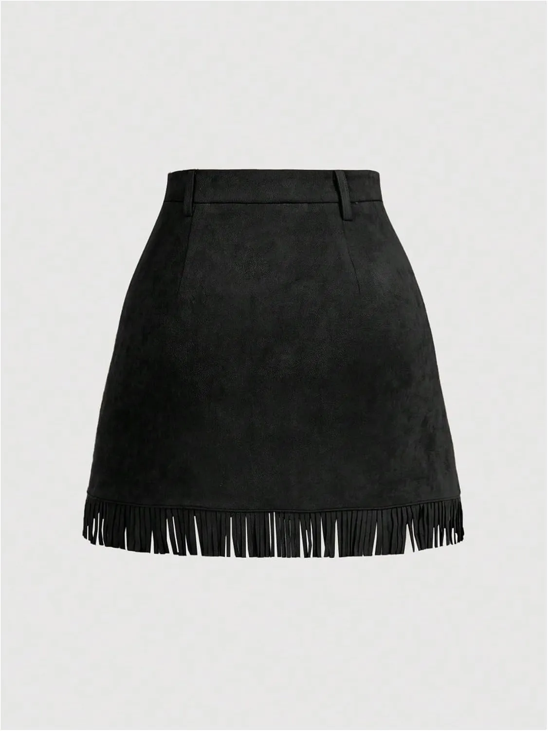 WDIRARA Women's Faux Suede Fringe Skirt High Waisted Tassel Western Mini Skirts