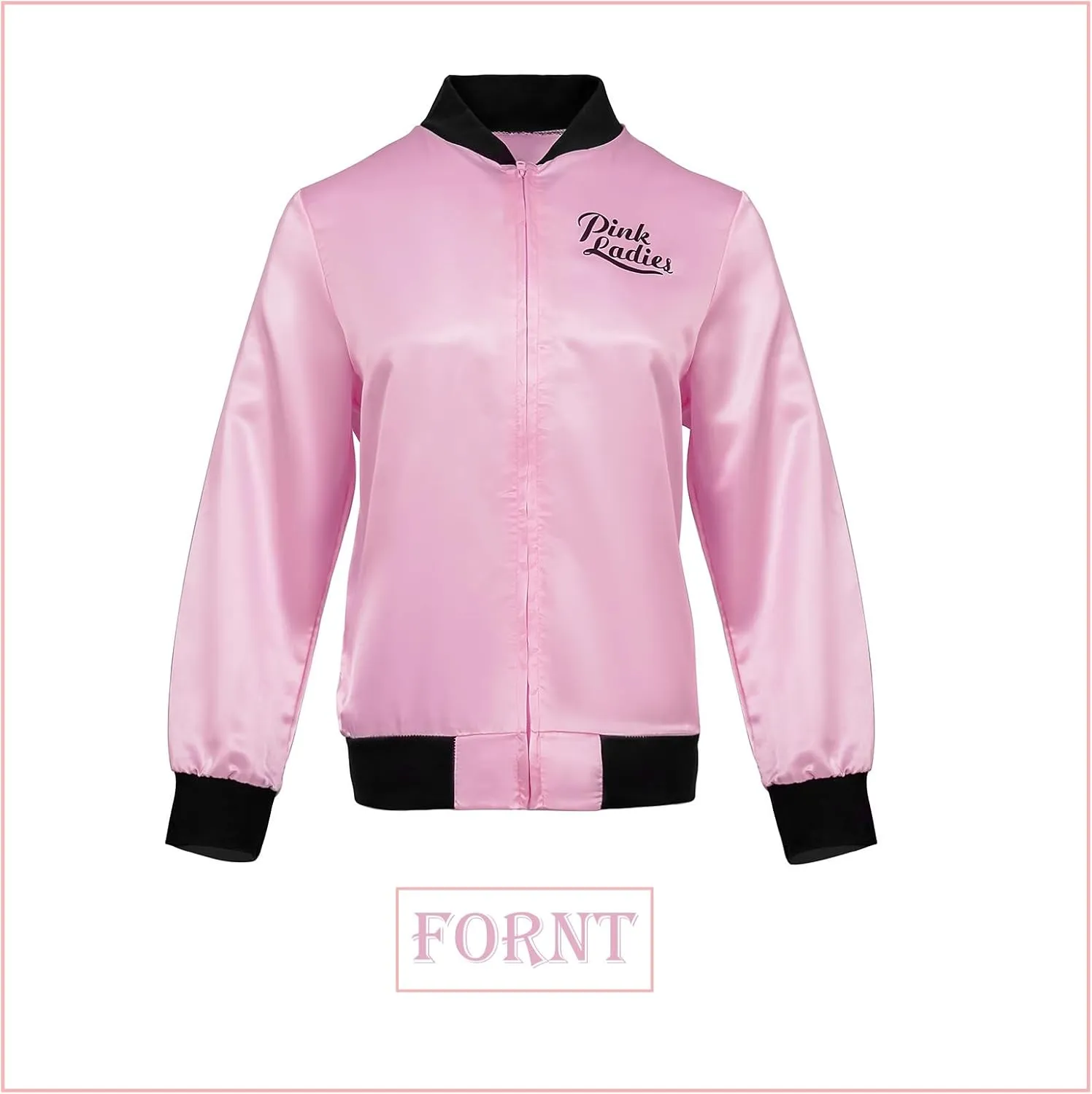 Webeasy 7pcs Set Pink Ladies Jacket Costume 50s Grease Outfit for Women with Earrings,Scarfs,Headband,Glasses
