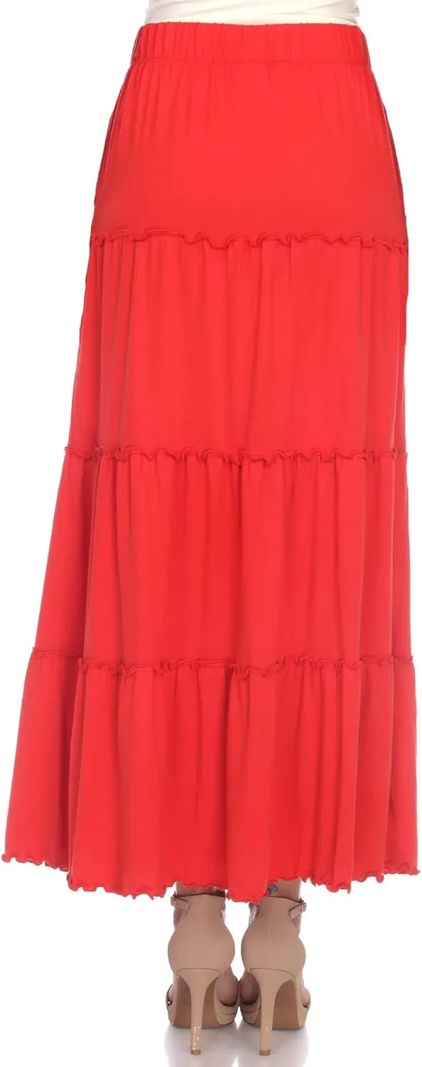 white mark Women's High Waist Tiered Maxi Skirt with Pockets