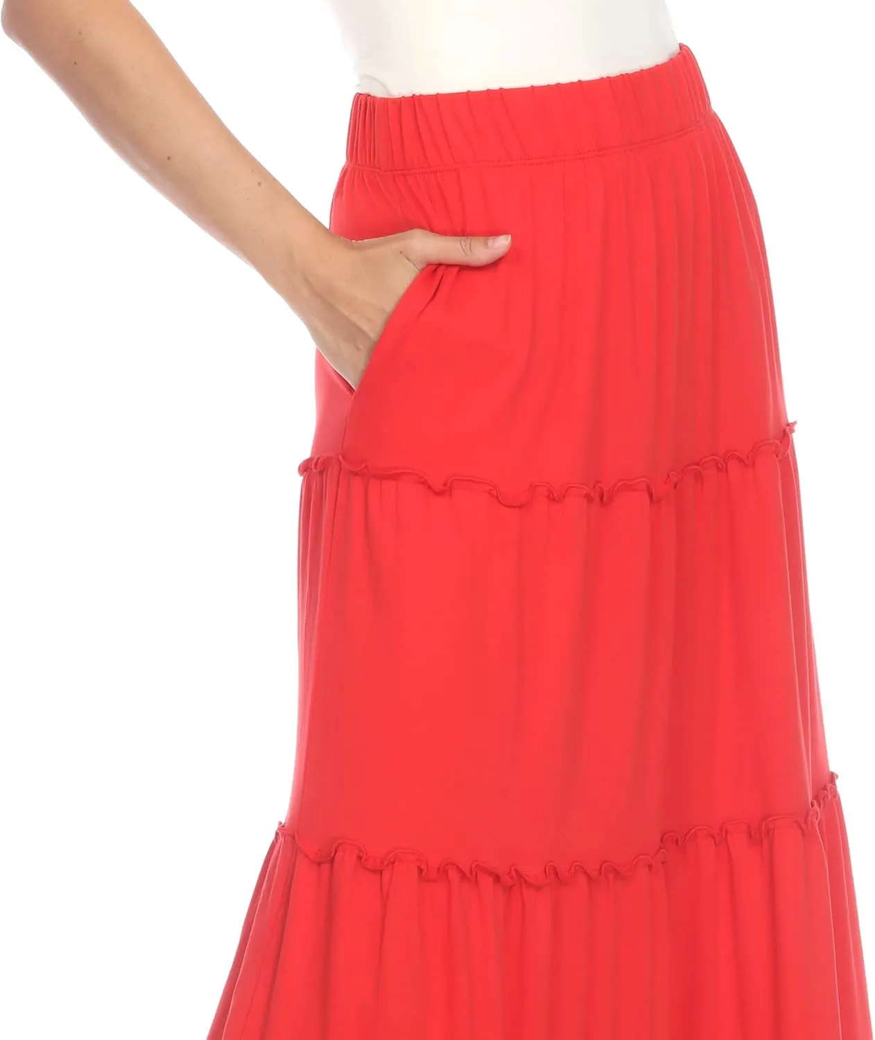 white mark Women's High Waist Tiered Maxi Skirt with Pockets