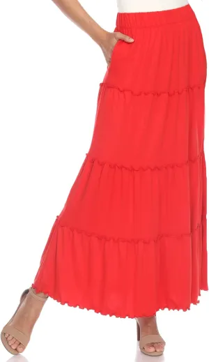 white mark Women's High Waist Tiered Maxi Skirt with Pockets
