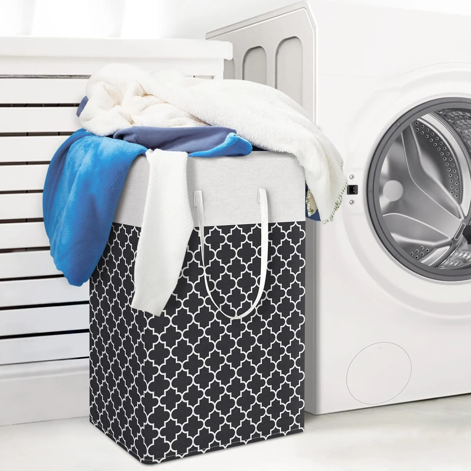 WISELIFE 2-Pack Laundry Hamper 75L Collapsible Large Laundry Baskets with Easy Carry Handles Freestanding Waterproof Clothes Hamper Storage Basket for Toys Clothes Organizer - 24.4" (H), Clover Black