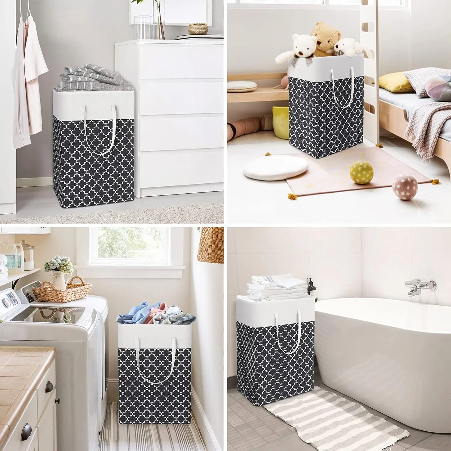 WISELIFE 2-Pack Laundry Hamper 75L Collapsible Large Laundry Baskets with Easy Carry Handles Freestanding Waterproof Clothes Hamper Storage Basket for Toys Clothes Organizer - 24.4" (H), Clover Black