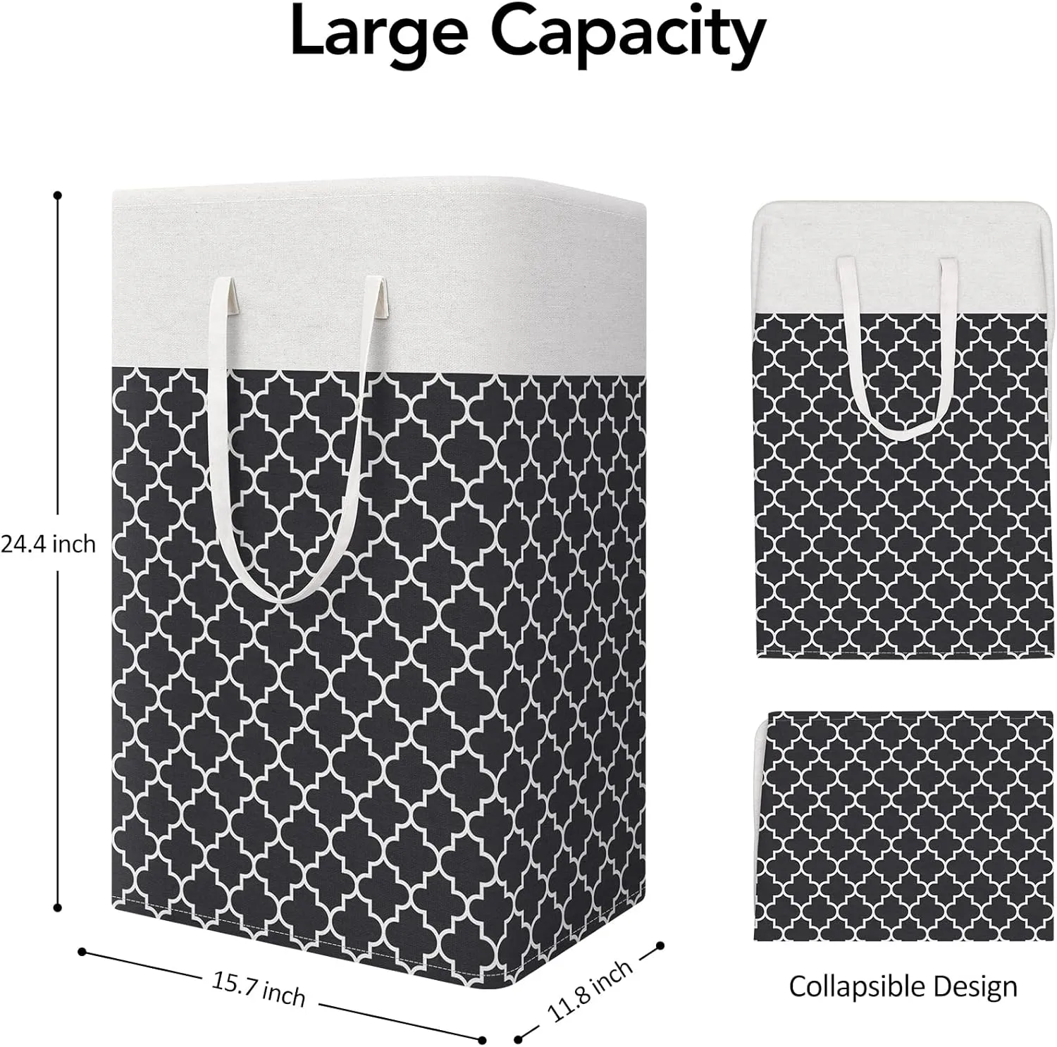 WISELIFE 2-Pack Laundry Hamper 75L Collapsible Large Laundry Baskets with Easy Carry Handles Freestanding Waterproof Clothes Hamper Storage Basket for Toys Clothes Organizer - 24.4" (H), Clover Black