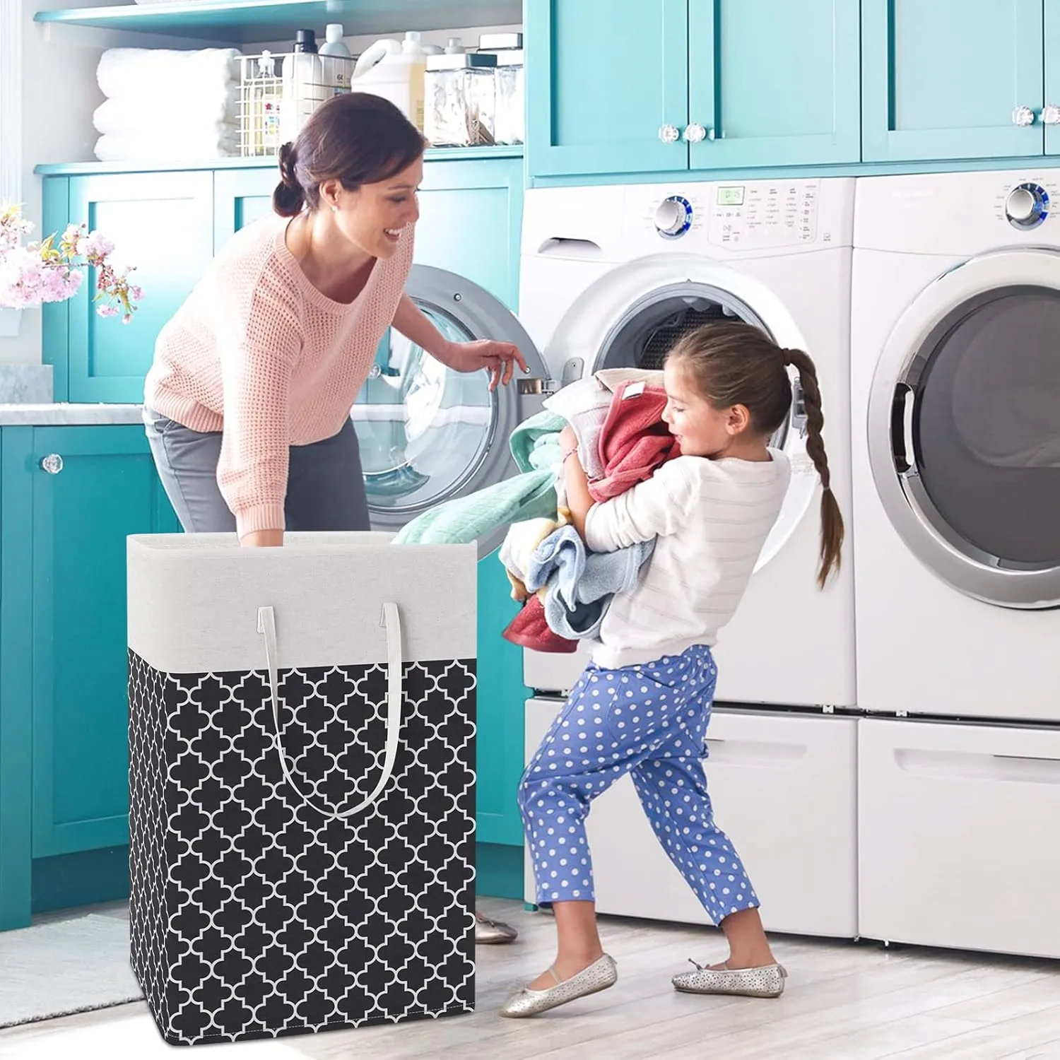 WISELIFE 2-Pack Laundry Hamper 75L Collapsible Large Laundry Baskets with Easy Carry Handles Freestanding Waterproof Clothes Hamper Storage Basket for Toys Clothes Organizer - 24.4" (H), Clover Black