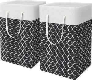 WISELIFE 2-Pack Laundry Hamper 75L Collapsible Large Laundry Baskets with Easy Carry Handles Freestanding Waterproof Clothes Hamper Storage Basket for Toys Clothes Organizer - 24.4" (H), Clover Black