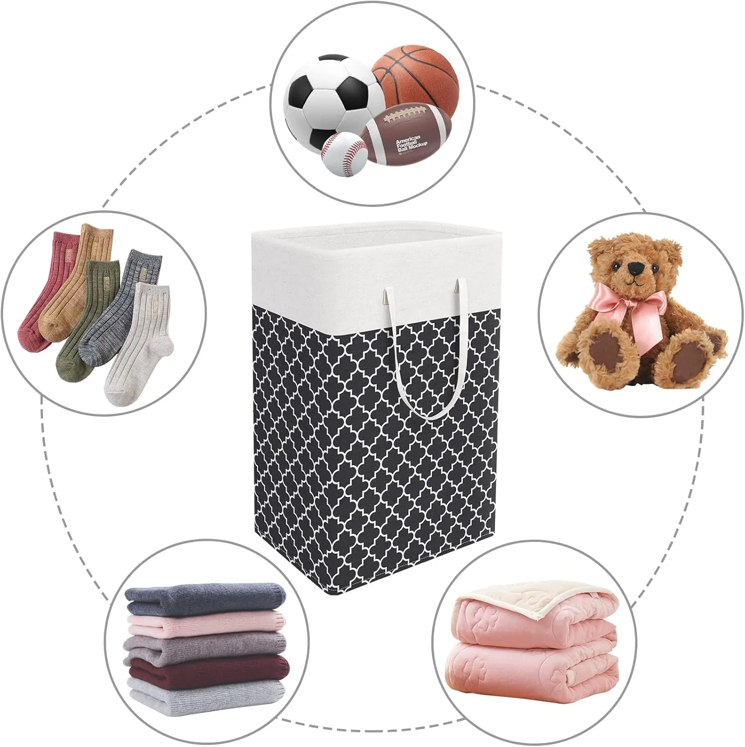 WISELIFE 2-Pack Laundry Hamper 75L Collapsible Large Laundry Baskets with Easy Carry Handles Freestanding Waterproof Clothes Hamper Storage Basket for Toys Clothes Organizer - 24.4" (H), Clover Black
