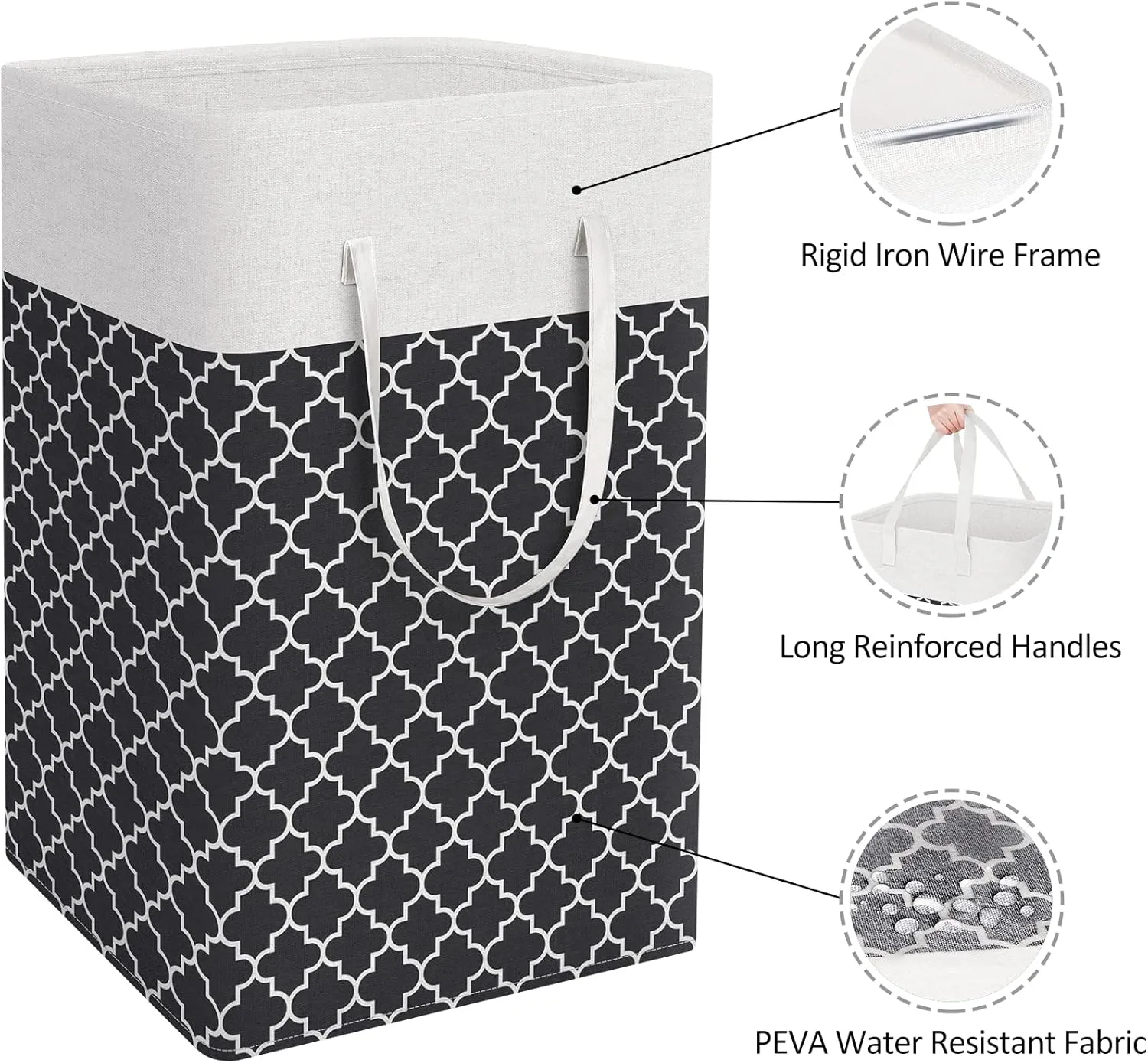 WISELIFE 2-Pack Laundry Hamper 75L Collapsible Large Laundry Baskets with Easy Carry Handles Freestanding Waterproof Clothes Hamper Storage Basket for Toys Clothes Organizer - 24.4" (H), Clover Black