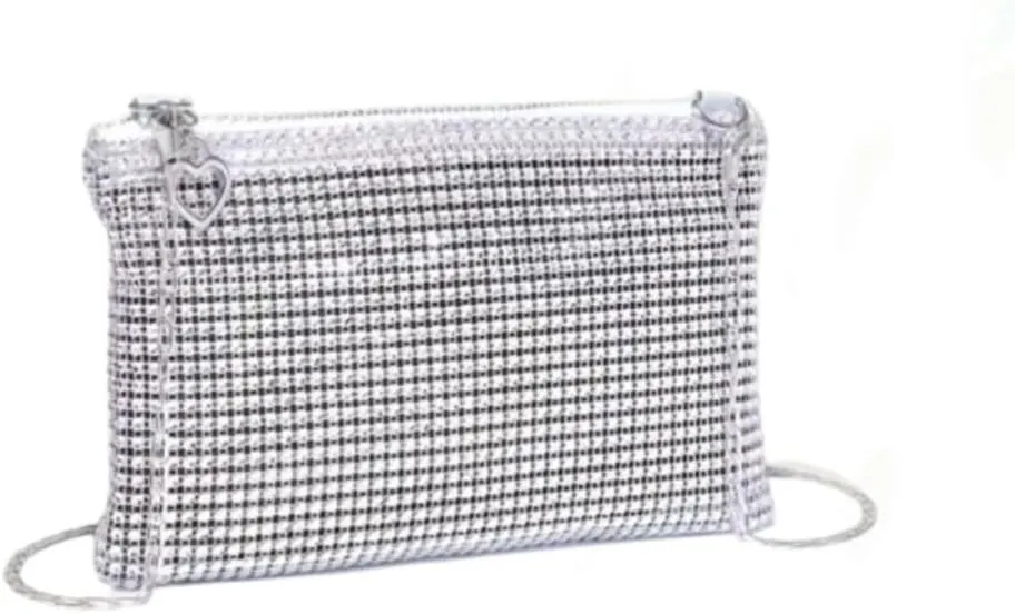 Woman's Rhinestone Purse Silver Clutch Formal Sparkly Handbags for Night Out or Wedding