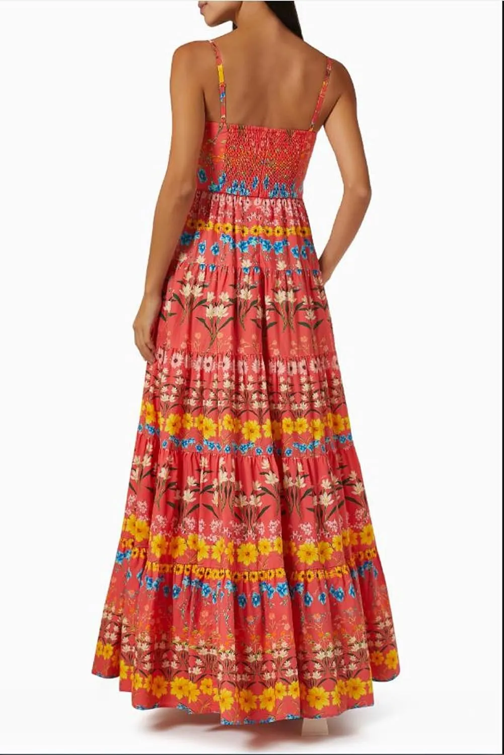 Women Cute Boho Flowy Maxi Dress Spaghetti Strap V Neck Smocked Long Dress Y2K Patchwork Floral Beach Sundress