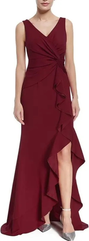 Women Elegant V Neck Slit Sleeveless Long Formal Dresses Wrap Evening Gown