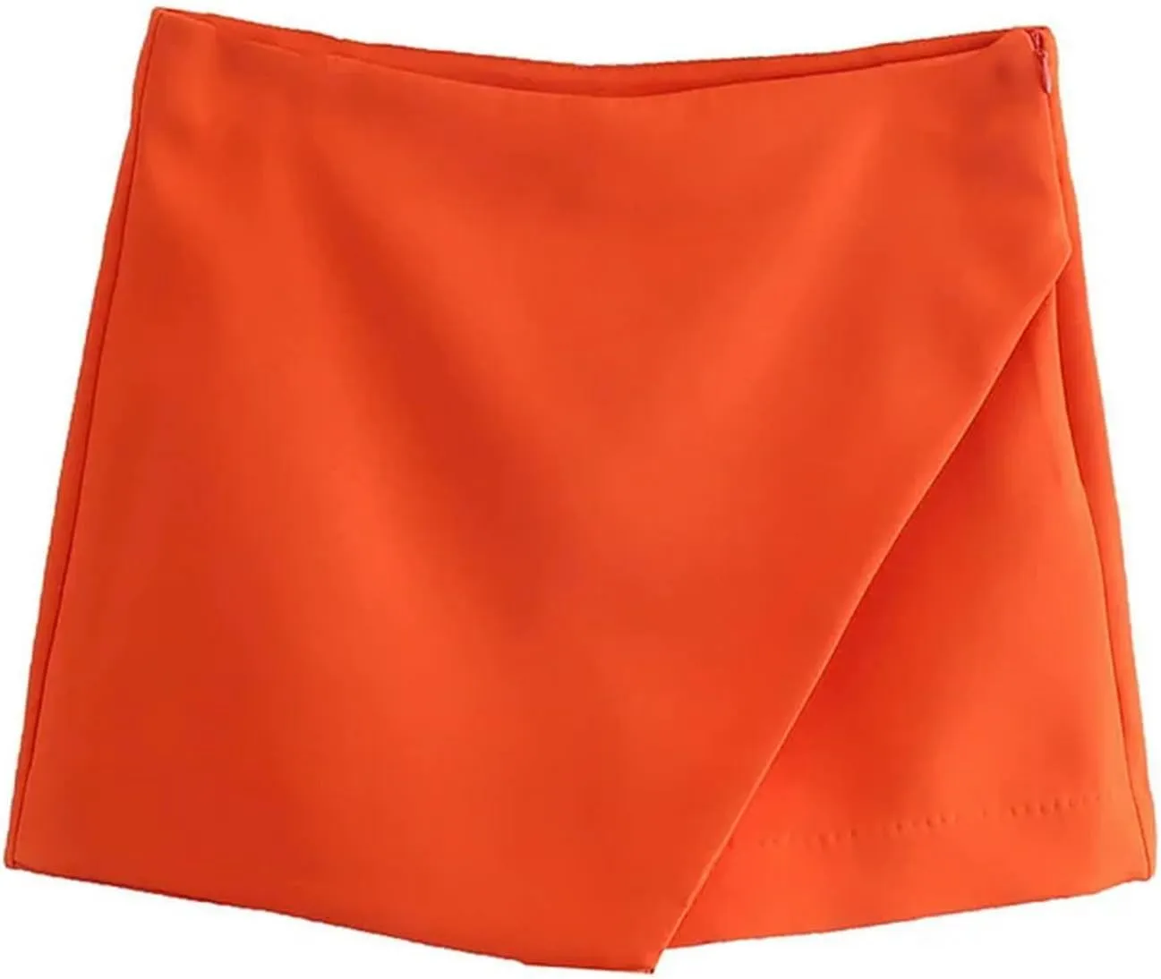 Women Fashion Asymmetrical Shorts Skirts High Waist Back Pockets Side Zipper Vintage Female Skort Solid
