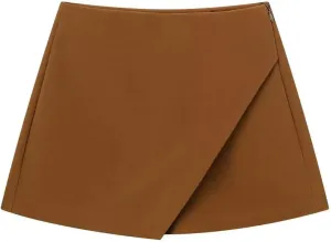 Women Fashion Asymmetrical Shorts Skirts High Waist Back Pockets Side Zipper Vintage Female Skort Solid