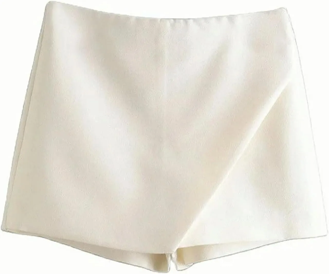 Women Fashion Asymmetrical Shorts Skirts High Waist Back Pockets Side Zipper Vintage Female Skort Solid
