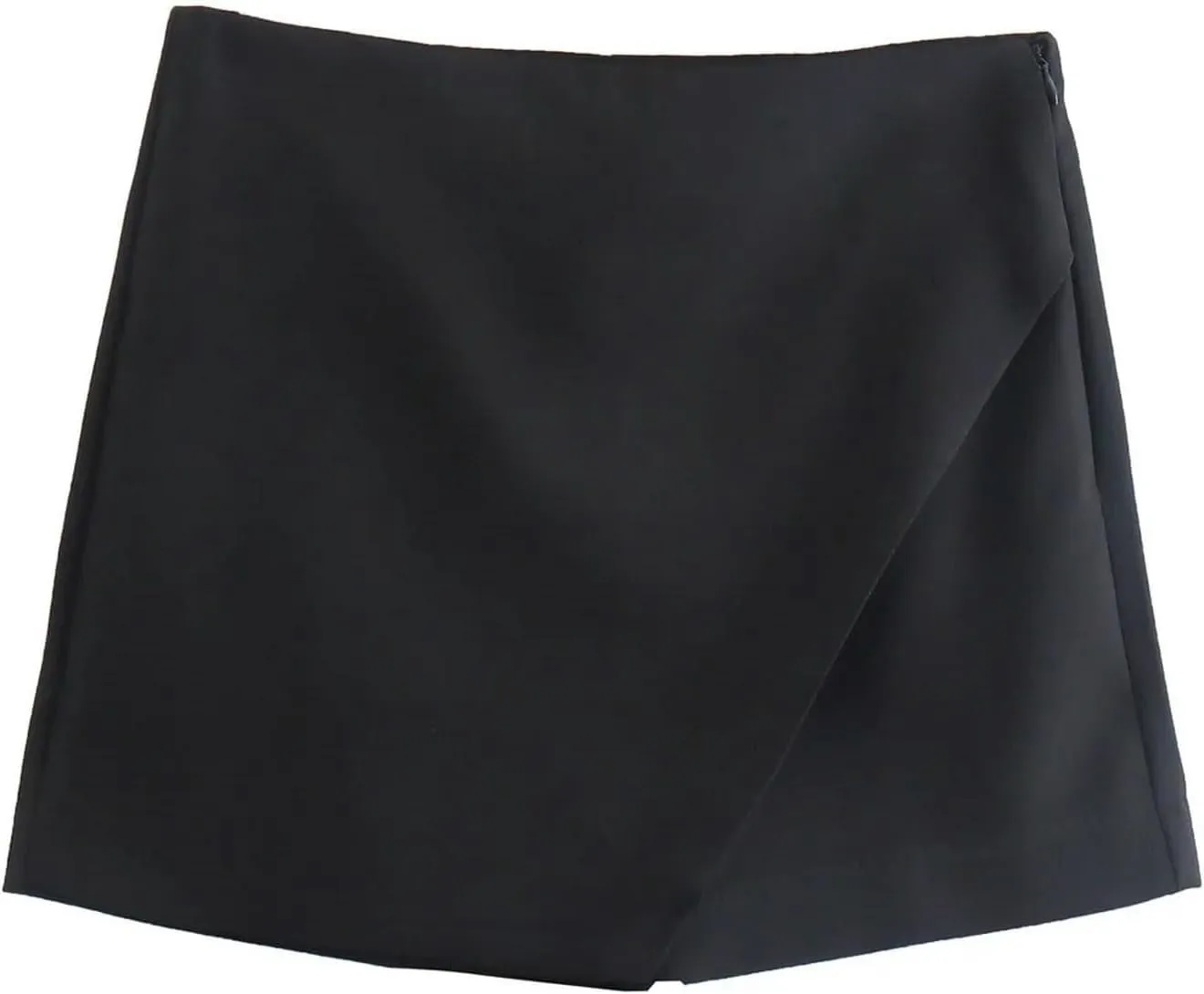 Women Fashion Asymmetrical Shorts Skirts High Waist Back Pockets Side Zipper Vintage Female Skort Solid