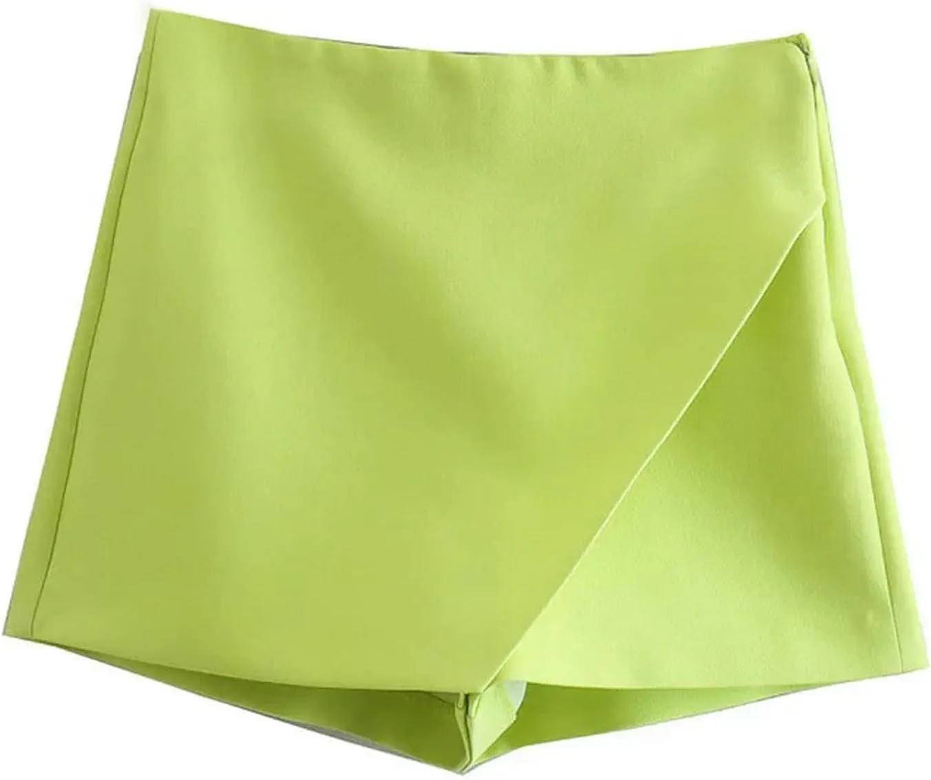Women Fashion Asymmetrical Shorts Skirts High Waist Back Pockets Side Zipper Vintage Female Skort Solid