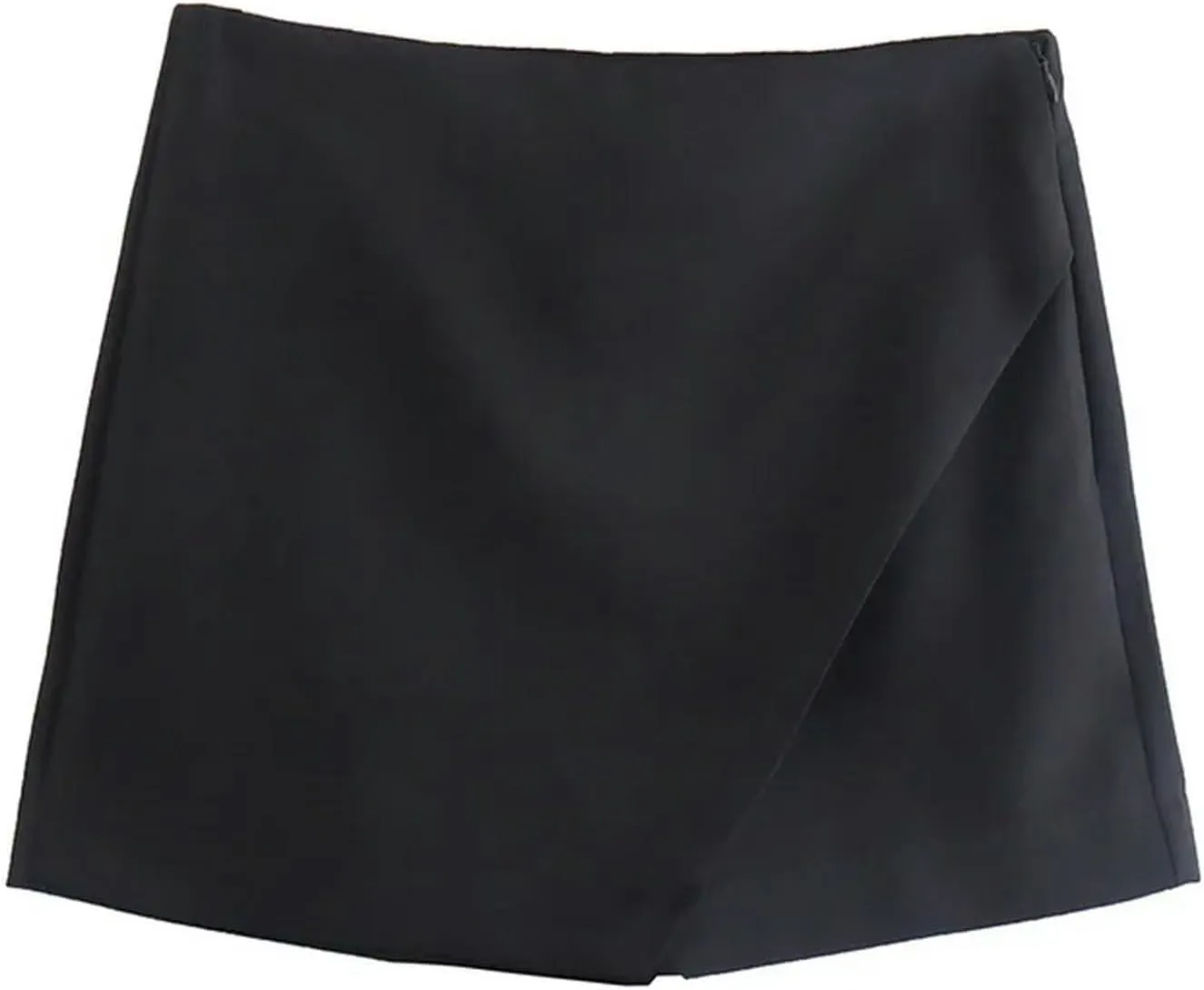 Women Fashion Asymmetrical Shorts Skirts High Waist Back Pockets Side Zipper Vintage Female Skort Solid