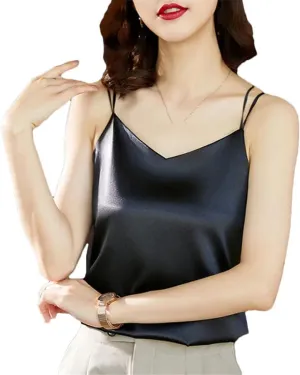 Women Fashion Satin Camisoles Solid Color Spaghetti Strap Tank Tops Female Basic Cami Sleeveless Tops