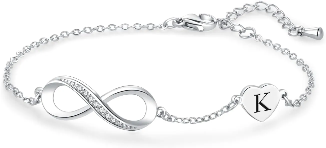 Women Initial A-Z Letter Bracelets Infinity Love Heart Alphabet Chain Bracelets Adjustable Stainless Steel Bracelets Jewelry Gifts